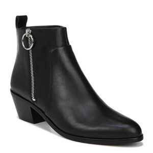 Via Spiga Black Leather Ankle Booties with Silver Zipper
